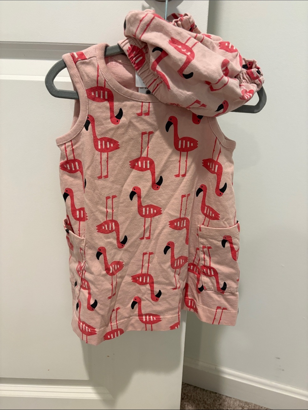 Hanna Andersson Pink Flamingo Print Dress with Headband
